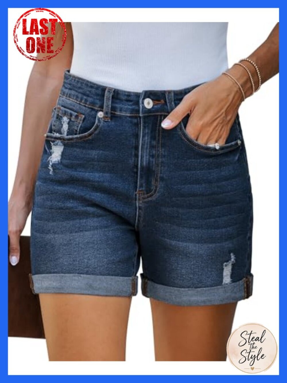 High Waisted Ripped Jean Shorts with Rolled Hem Distressed Denim Jorts